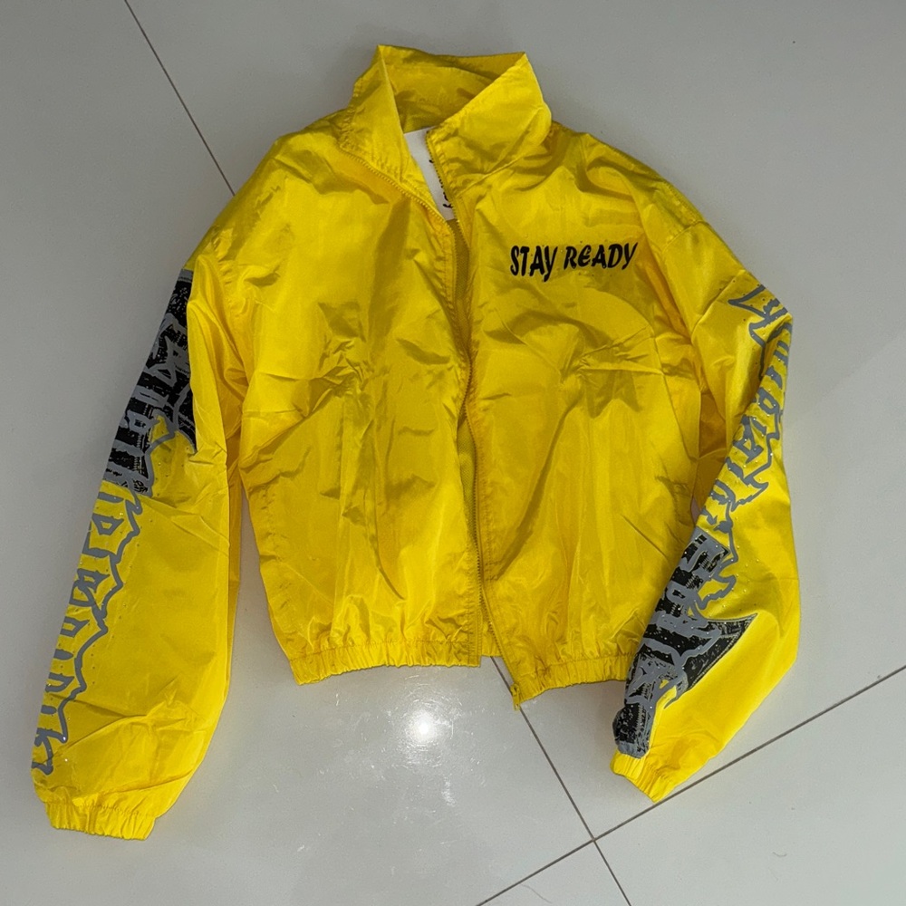 Yellow 'Stay Ready' Jacket with Graphic Sleeves